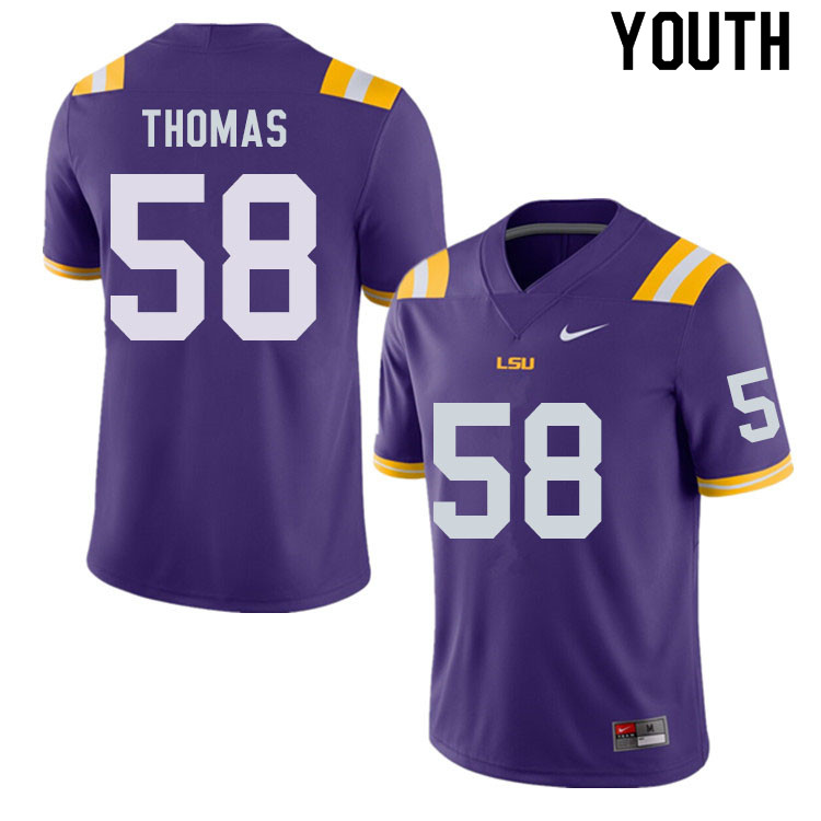 Youth #58 Kardell Thomas LSU Tigers College Football Jerseys Sale-Purple
